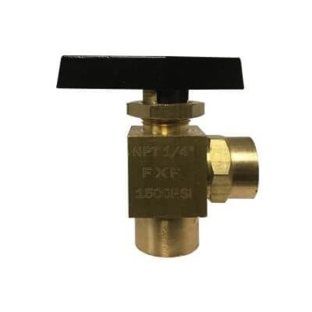 MIDLAND METAL Angle Ball Valve, 14 Nominal, FPT, Brass Body 46878